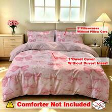 3pcs Bowknot Pattern Duvet Cover Set (1 Duvet Cover + 2 Pillowcases, No Inserts), Sweet Style, Cute Modern, Healing Cute, All Season Use, Digital Print, Polyester Bedding, Soft & Breathable, Machine Washable, Ideal For Home Or Dorm - Multicolor - View 2