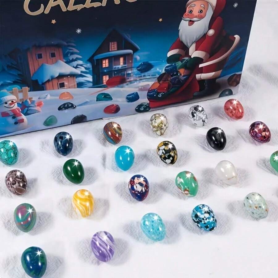 Christmas Ore Countdown Calendar Gift Box, 24 Egg-Shaped Stone ...