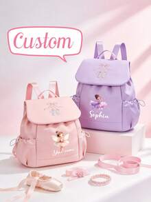 1pc Customizable Dance Ballet Drawstring Backpack, Perfect For Back To School Season, With Handle And Adjustable Shoulder Straps, Drawstring Pouch Design, Large Capacity Nylon Material, Suitable For Daily Use, Outings, Shopping And Travel, Great Birthday Or Christmas Gift - Backpack - View 1