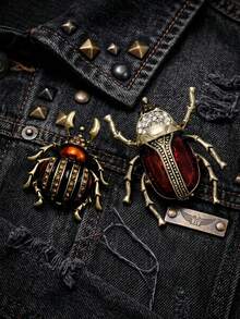 2PCS Vintage Antique Bronze Insect Beetle Brooch Set Rhinestone Enamel Cute Animal Pins Gothic Retro Statement Fashion Jewelry Accessories For Women - Stag Beetle + Rhinoceros Beetle - View 6