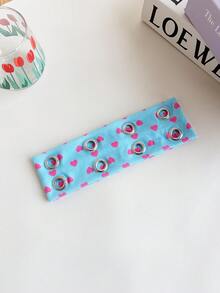 1pc Dopamine Heart Print Metal Eyelet Wide Headband, High Elastic Fabric Hollow Design Sweet Cool Girl Fashion Versatile Hair Accessory - Multicolor - View 16