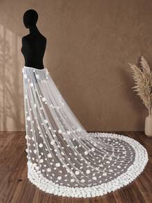 1 Pc Elegant Detachable Wedding Overskirt, Hand Applied 3D Flower Appliques, Grand Cathedral Train, Sophisticated Bridal Separate - Multicolor - View 5