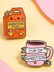 1pc/2pcs Fun Cartoon Inspirational Coffee Cup Brooch, Clothing Accessory Bag Lapel Pin, Gift For Friends - Multicolor - View 4