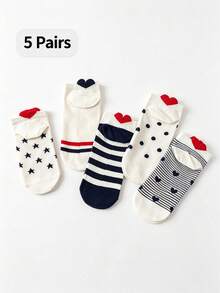 5 Pairs Women's Star Print Invisible Socks, Cute Heart Decoration Low-Cut Invisible Liner Socks, Casual Style - Multicolor - View 6