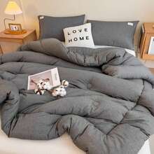 1pc Single Or Double Thick Quilt, Lightweight And Warm, Solid Color Or Printed Plaid Pattern Optional, Suitable For Home, Hotel, Hostel, Nursing Home - Dark Grey - View 4
