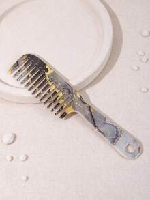 1pc Marble Pattern Wide Tooth Hair Comb, Anti-Static Detangling Hair Comb For Curly Thick Long Hair, Portable Large Handle Hairdressing Comb, Christmas Gift, Salon Home Travel Hairstyle Tool For Women Girls - Multicolor - View 4