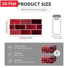 Peel And Stick Tile Stickers, 5.91*11.81 Inch, Red Gradient Brick Pattern PVC Wall Decals, For Bedroom & Living Room Wall Renovation - B - View 12