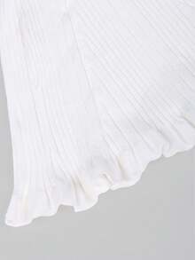 Yuwenier White Elegant Romantic Sweater Dress, Neckline Design, Flared Sleeves, Faux Pockets, Ruched Waist With Ruffle Hem, Suitable For Daily Commute And Christmas Outfit - White - View 7