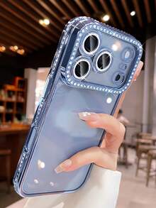 奢華可愛亮片水鑽蝴蝶結相機保護手機殼，適用於 iPhone 17 Pro Max 17 Pro 17 16 Pro Max 16 Pro 16 15 Pro Max 15 Pro 15 14 13 17 Air，女孩淑女風波浪邊緣軟殼，女孩禮物 - 淺藍色 - 查看 4