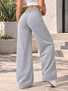 Women's Casual Textured Jogger Pants With Elastic Drawstring Waist, Side Pockets And Relaxed Straight Leg Fit. - Grey - View 7