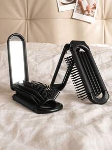 1PC Cute Compact Folding Hair Brush With Built-In Mirror, Kawaii Cartoon Dog Cat Bear Rabbit Print Mini Pocket Detangling Comb, Soft Bristle Travel Hairbrush For Women, Y2K Purse On The Go Hair Styling Accessory Gift - Multicolor - View 6