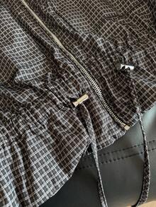 Women's Plaid Long Sleeve Drawstring Waist Zipper Front Casual Winter Jacket - Multicolor - View 5