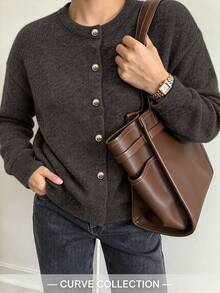 Áo cardigan len dệt kim nữ size lớn, tay dài, dáng vừa vặn, chất mềm, cho mùa thu/đông - Cà phê nâu - Xem 1