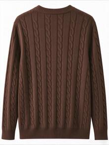 Women's White Cable Knit Long Sleeve Pullover Sweater, Regular Fit Warm Lining Top For Autumn/Winter - Brown - View 3