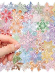 50PCS,Colourful Snowflakes Transparent Stickers,Scrapbook Supplies,Junk Journal Supplies,Creative And Aesthetic Design Sticker,Waterproof Decorative Stickers,Suitable For Mobile Phone Cases,Tablets,Mobile Phone,Laptops,Suitcases,Cars,Notebooks, - one-size - View 10