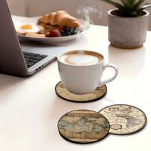 Vintage World Map Wooden Coasters 8pcs, Durable Non-Slip Heat-Resistant Pads. Classic Appearance Fits Various Spaces Like Home, Kitchen And Office. Functional Desktop Protection And Cute Decoration, Perfect For Daily Use And Holiday Parties - View 3