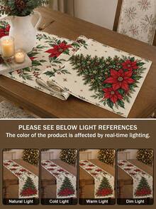 1pc Christmas Style Christmas Ball Print Table Runner, Kitchen Decor, Table Runners, Christmas Home Decor, Christmas Decorations For Home, Microwave Dust Cover, Kitchen Decoration Tablecloth, Home Decor Table Runner, Party, Holiday Decoration Tablecloth, Fireplace Runner, Room Decoration Bed Runner - Multicolor - View 3