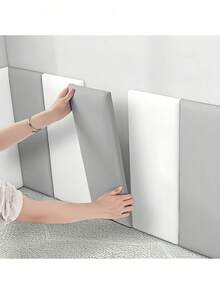 6pcs Easy Install Self-Adhesive Faux Leather Headboard Wall Panels, Minimalist Solid Color Rectangular Thickened Anti-Collision Cushion Pads, Sound-Insulating Bed Back Protector, Suitable For Bedroom, Housewarming, Wedding, Holiday Home Decor - Multicolor - View 4