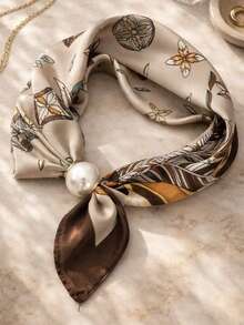 1pc Elegant Pearl Tail Magnetic Clasp Scarf All Seasons New Versatile Breathable Fashion Artistic Accessory Neck Wrap Scarves - Multicolor - View 6