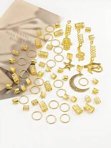 65pcs Gold Hair Jewelry For Braids Multi Style Dreadlock Beads Sprial Snake Moon Star Hair Decoration Metal Hair Rings Braid Accessories For Women - Gold - View 4