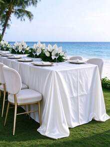 1PC Premium Satin Rectangle Tablecloth, Silky Wrinkle-Resistant Table Cover With Beautiful Drape, Great For Wedding, Banquet, Birthday Party, Dining Table Decor, 3 Colors: Gold, Champagne, White - Multicolor - View 12