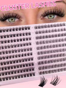 220 Clusters Large Capacity Pointed Tail D-Curl Dense Voluminous Fluffy Eye Tail Extension False Eyelashes, Dual-Tone Soft Lightweight Faux Mink Fur Segmented Mixed Length DIY Hot Girl Style Fluffy Messy Stage Makeup - D - View 3