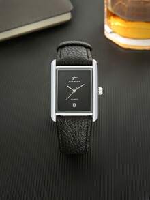 RICECGO 1pc Vintage Men's Quartz Watch, Square Dial, PU Leather Strap, Fashionable & Minimalist, Suitable For Daily Commute, Office, Casual And Sports Occasions - Silver - View 6