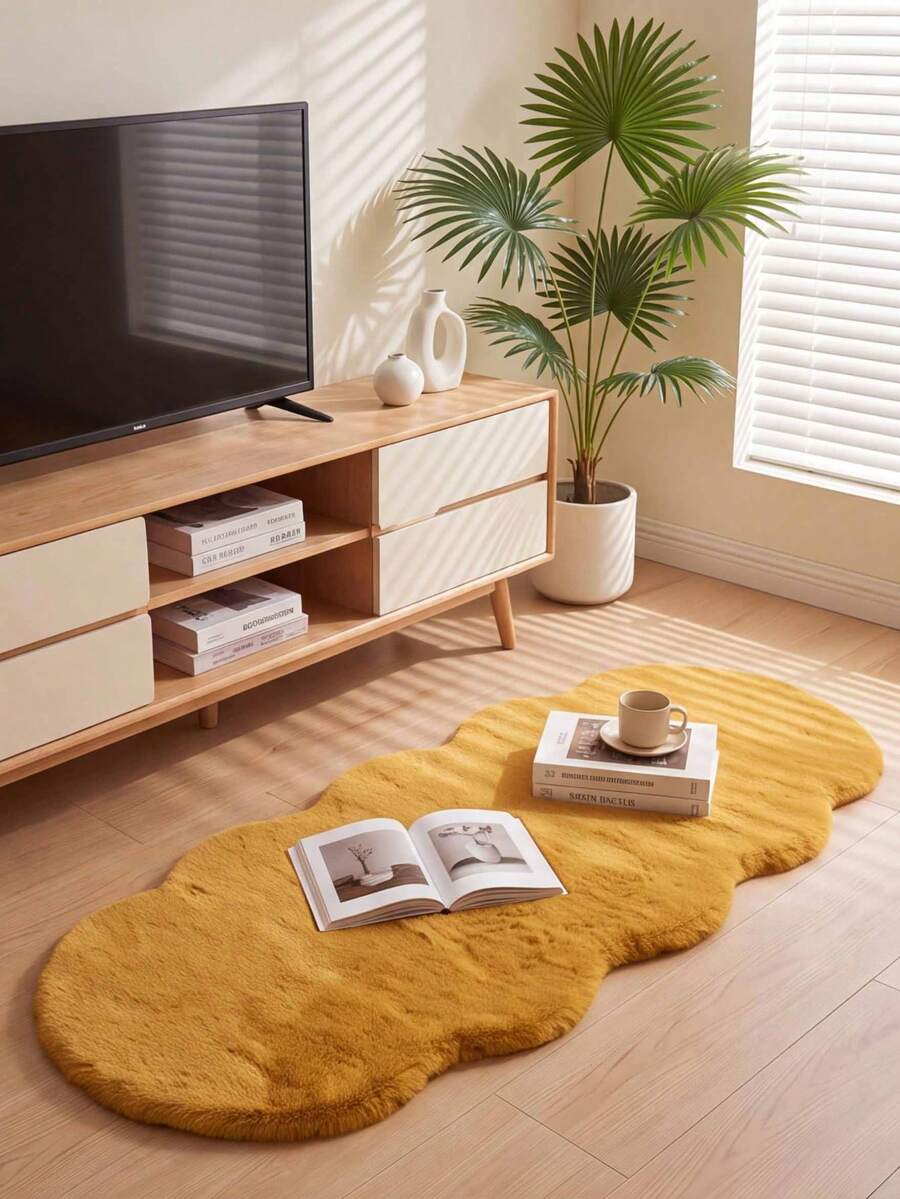 1pc Washable Non-Slip Ginger Yellow Double-Skin Shaped Faux Rabbit Fur ...