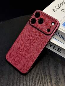 1件豹紋金色元素PU皮革紋理經典防摔軟手機殼，適用於Apple 17Pro/17/Air/17Promax/11/12/13/14/12 Pro Max/16 Pro/15系列，鏡頭保護，節日禮物 - 酒紅色 - 查看 2