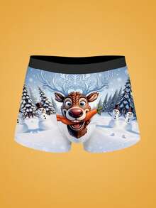 Notgurli 3pcs Christmas Funny Print Cartoon Quirky Santa Claus, Gift Box, Bells,Christmas Reindeer, Family Party Men's Mid-Rise Boxer Briefs - Multicolor - View 13