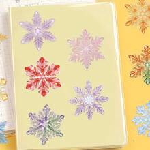 50pcs Colorful Crystal Snowflake Stickers, Transparent Waterproof PET Stickers, Suitable For Laptop And Tablet Case Decoration, Winter Atmosphere Stickers. - one-size - View 9