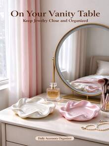 Petal-Shaped Ceramic Jewelry Dish, Pearl Luster Vanity Storage Tray, Suitable For Small Accessories, Decorative Storage Organizer, Suitable For Vanity, Bedroom Countertop - Multicolor - View 7