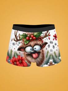 Notgurli 3pcs Christmas Funny Print Cartoon Quirky Santa Claus, Gift Box, Bells,Christmas Reindeer, Family Party Men's Mid-Rise Boxer Briefs - Multicolor - View 7