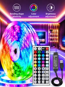 1pc LED Strip Light, 3.28ft (1 Roll) ~ 98.42ft (2 Rolls) RGB LED Strip, With Infrared 44-Key Remote Control, USB 5V LED Strip, With Adhesive Backing, Adjustable Color, Bedroom Party Room Home Decor, Halloween, Christmas And Other Holiday Decoration - 3535RGB - View 9