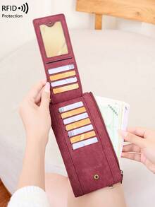 CHARM INFINITE New RFID Anti-Theft Phone Wallet, Soft PU Fabric Dual Zipper Clutch, Front Flap Card Slot, Back Zipper Pocket, Multi-Function Multi-Card Slot Phone Bag Travel Wallet With Wrist Strap, Can Hold Phone, Credit Cards, Banknotes, Coins, Tickets, Photos, Etc., Multiple Colors Available - Multicolor - View 4