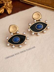 1 Pair Evil Eye Stud Earrings, Elegant High-End Vintage Colorful Enamel Rhinestone Dangle Earrings - Evil Eye - View 16