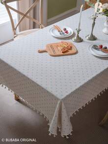 Cute Mini Floral Print Tassel Tablecloth, Rectangular Farmhouse Style Tablecloth, Aesthetic Home Dining Table Decor, Multi-Functional Tablecloth For Indoor Dinner Parties, Multiple Colors Available - Blue Daisy - View 11