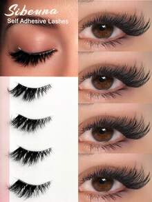 Sibeuna 5 Pairs Self-Adhesive Cat Eye Half Lash Extensions, Transparent Band, Pre-Glued, Fluffy & Soft, No Glue Needed, Outer Corner Lashes, Reusable, Travel Essential, Back To School, Beginner Friendly - Black - View 6