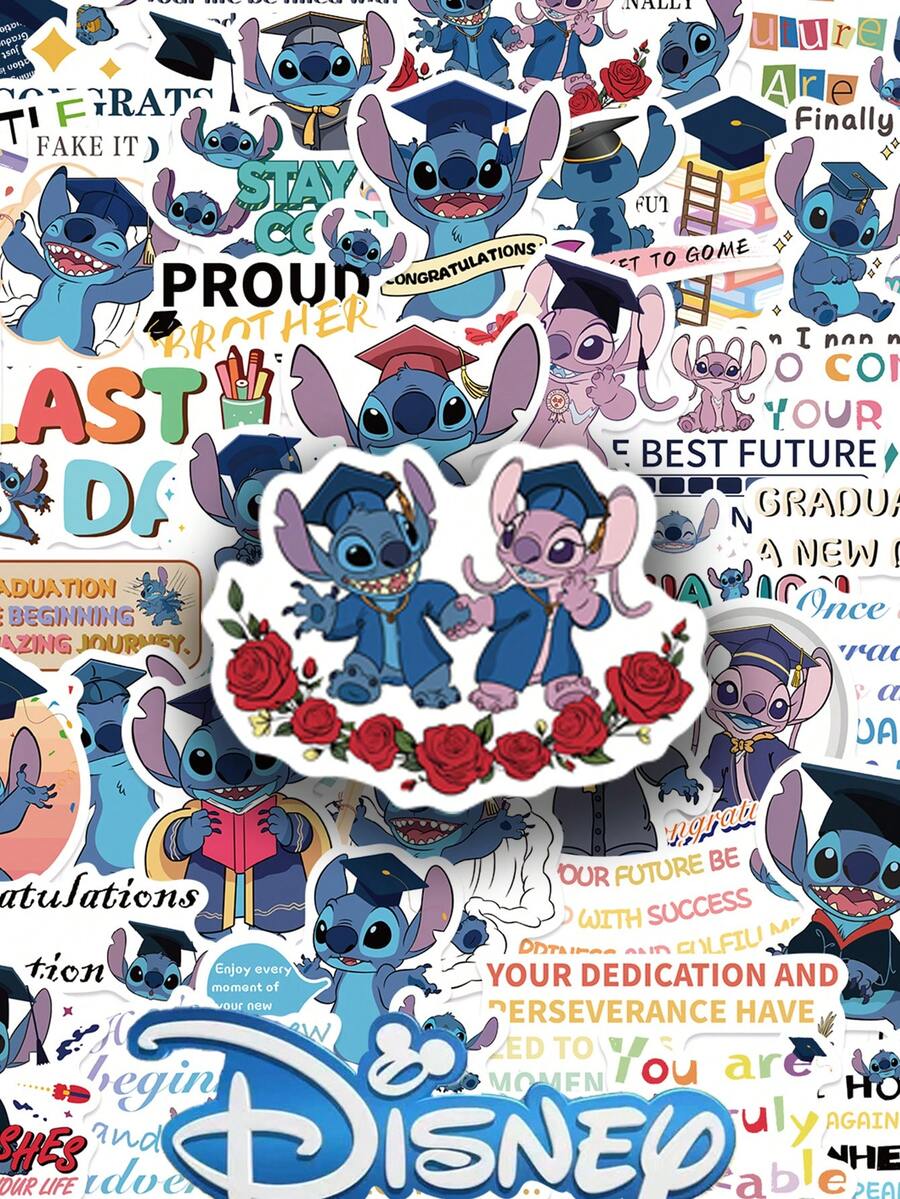 50pcs Disney Stitch Graduation Season Stickers, PVC Vinyl Stickers ...