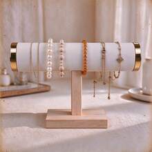1pc Velvet Jewelry Display Stand, Bracelet, Bangle, Watch Storage Organizer, Gold Iron Frame With Solid Wood Base, Single Layer/3-Tier - Multicolor - View 9