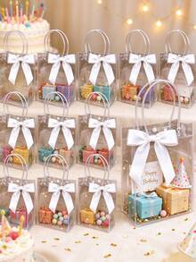 24/12/6/1pc Transparent Gift Bags, Clear PVC Tote Gift Bags With Bows, Perfect For Baby Shower, Birthday, Wedding, Bridal Shower And Halloween Party Decorations, Christmas Halloween Party Gift Bags - Multicolor - View 2
