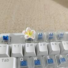 Flower Keycap, Resin & Transparent PC, White/Pink/Purple, Cute Plumeria ...