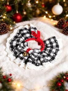 Christmas Pet Drool Scarf, Checkered Snowflake Dog And Cat Neck Scarf With Bell Bow, Adjustable Lace Pet Saliva Strap, Suitable For Holiday Party Costumes - Multicolor - View 22