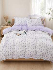 3pcs Down Comforter Cover Set, Pastoral Fresh Floral Pattern, Set Includes 1 Duvet Cover With Four Corner Ties And Zipper + 2 Matching Pocket Pillowcases, No Inserts Included, Skin-Friendly Soft Comfortable, Machine Washable Dry Cleanable, Detachable, Suitable For Bedroom, Dorm And Travel - Mauve Purple - View 14