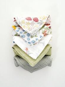 5pcs/Set Bamboo Muslin Face Towels, Rainbow Print Soft Towels Burp Cloths - Multicolor - View 8