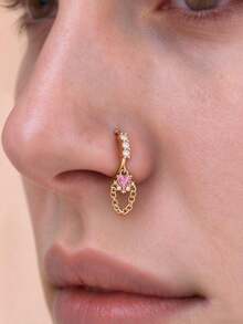 1pc Crystal Decor Tassel Long Non-Piercing Nose Ring, Suitable For Women's Daily Wear - Gold - View 12