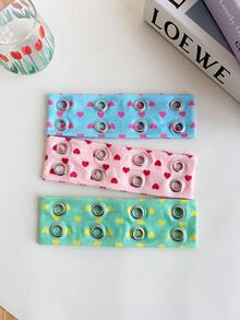 1pc Dopamine Heart Print Metal Eyelet Wide Headband, High Elastic Fabric Hollow Design Sweet Cool Girl Fashion Versatile Hair Accessory - Multicolor - View 7