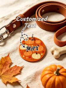 Customized Text Round Pet Tag, Personalized Autumn Pumpkin & Maple Leaf Pattern Pet ID Tag, Customized Pet Name And Phone Number Collar Tag, Customized Autumn Pet Birthday Gift - Multicolor - View 7