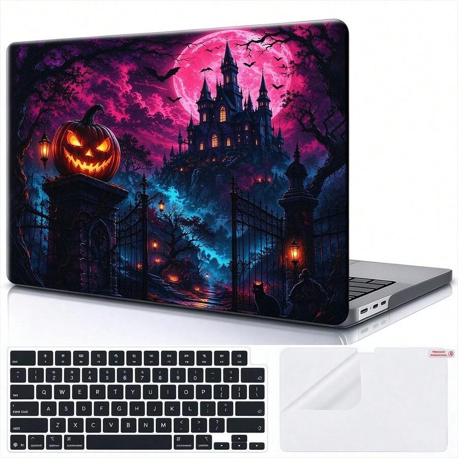 1pc Retro Scary Halloween For MacBook Air 15 13 Inch Case M5 M4 M3 M2 ,For MacBook Pro 14 16 M5 Hard PC Matte Split Type For MacBook Neo Case, Stylish Digital Accessory For Novelty Premium Pattern Hard Shell Laptop Case - View 1