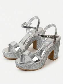 Women Heeled Sandals - Silver - View 1